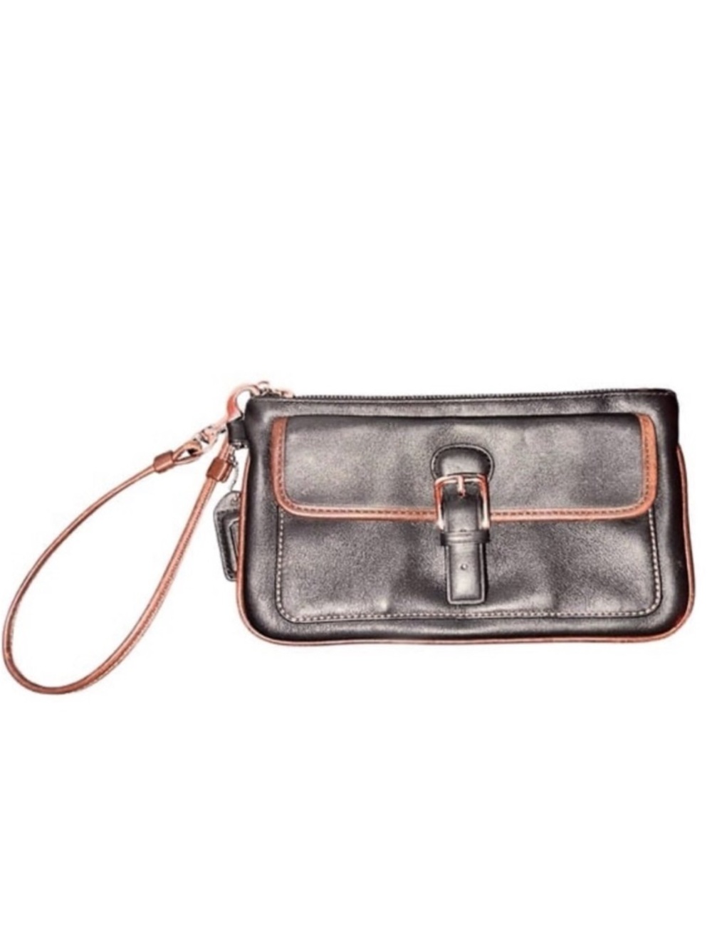 Coach Soho Vintage Wristlet Clutch Wallet Black w/ Brown Trim Leather w/Buckle